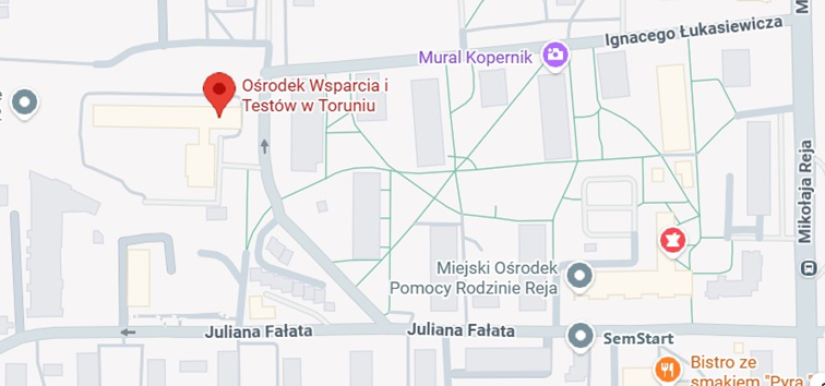 Mapka dojazdu Wycinek z mapy google z zaznaczoną lokalizacją ośrodka