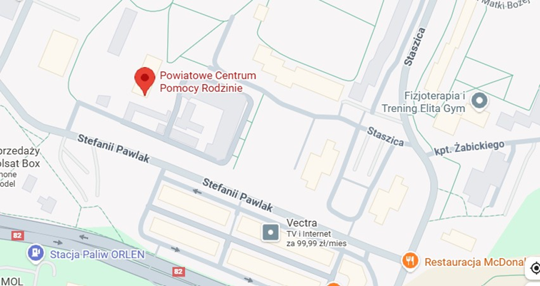 Mapka dojazdu Wycinek z mapy google z zaznaczoną lokalizacją ośrodka