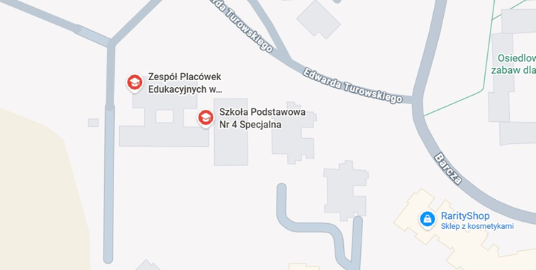 Wycinek z mapy google z zaznaczoną lokalizacją ośrodka