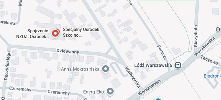 Wycinek z mapy google z zaznaczoną lokalizacją ośrodka